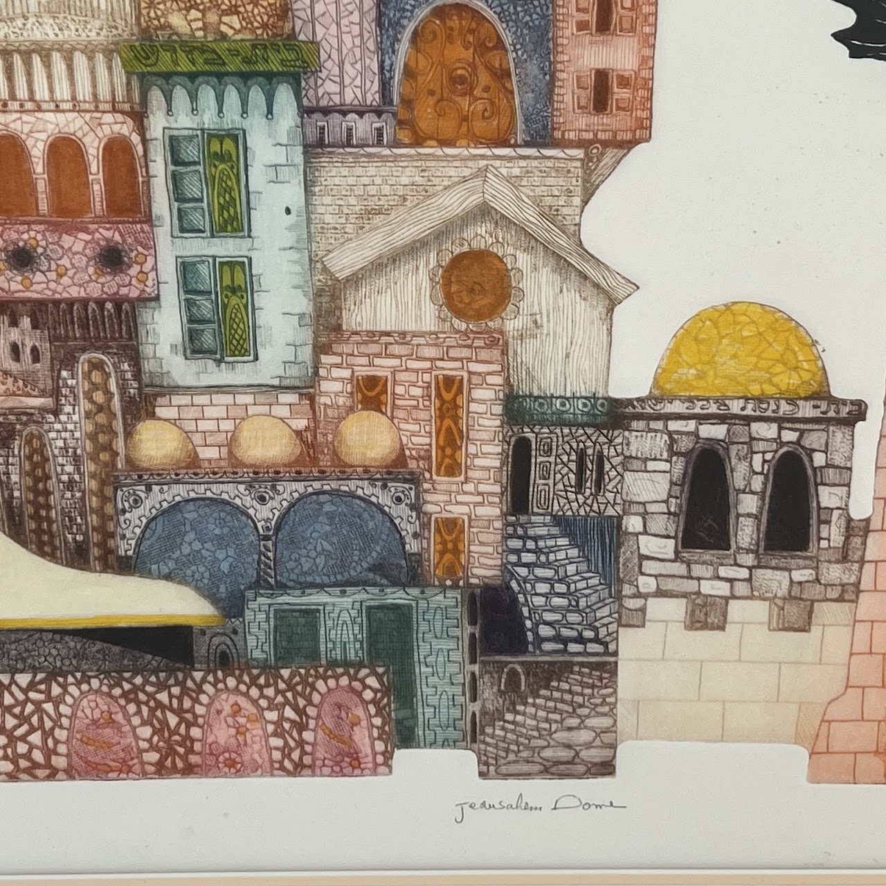 Amram Egbi 'Jerusalem Dome' Signed Etching with Copper Inset