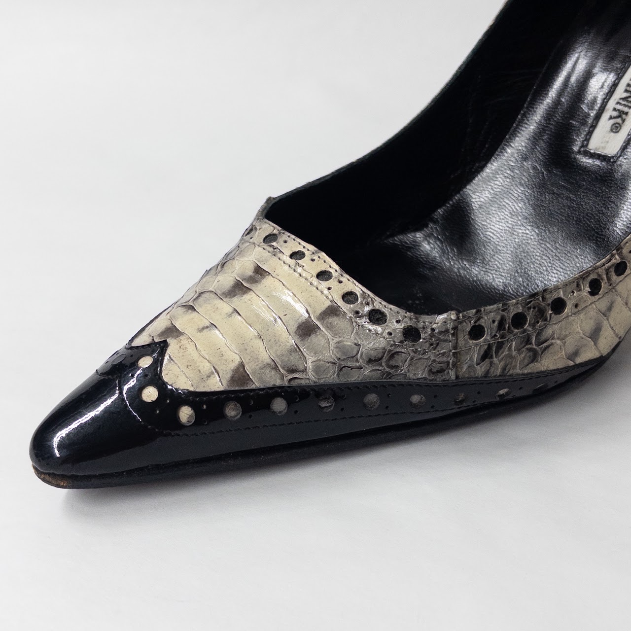 Manolo Blahnik Wingtip Snakeskin Pumps