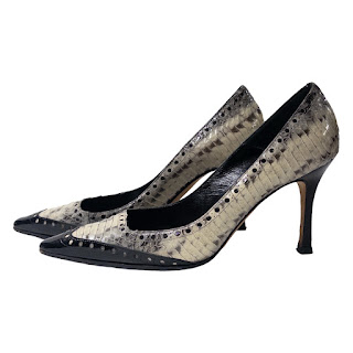 Manolo Blahnik Wingtip Snakeskin Pumps