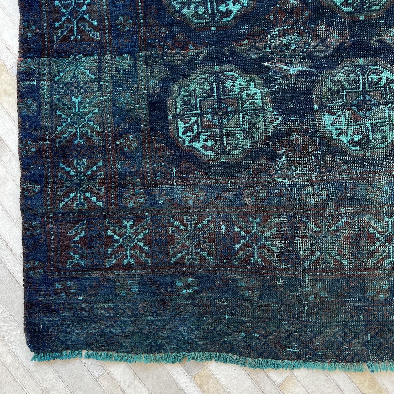 Teal Overdyed Wool Bokhara Small Area Rug