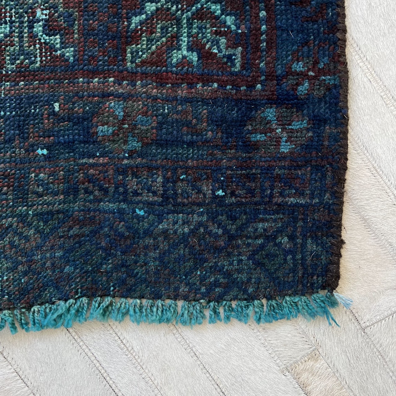 Teal Overdyed Wool Bokhara Small Area Rug