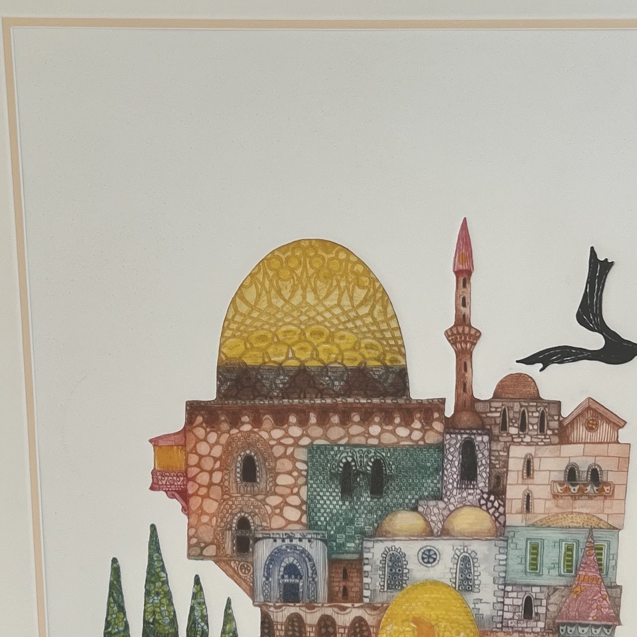 Amram Egbi 'Jerusalem Dome' Signed Etching with Copper Inset