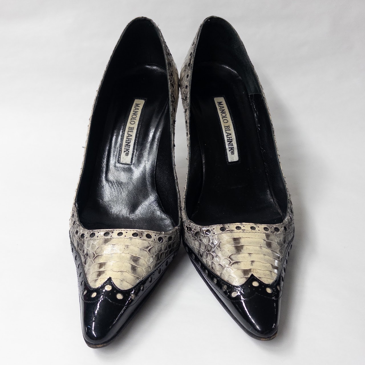 Manolo Blahnik Wingtip Snakeskin Pumps