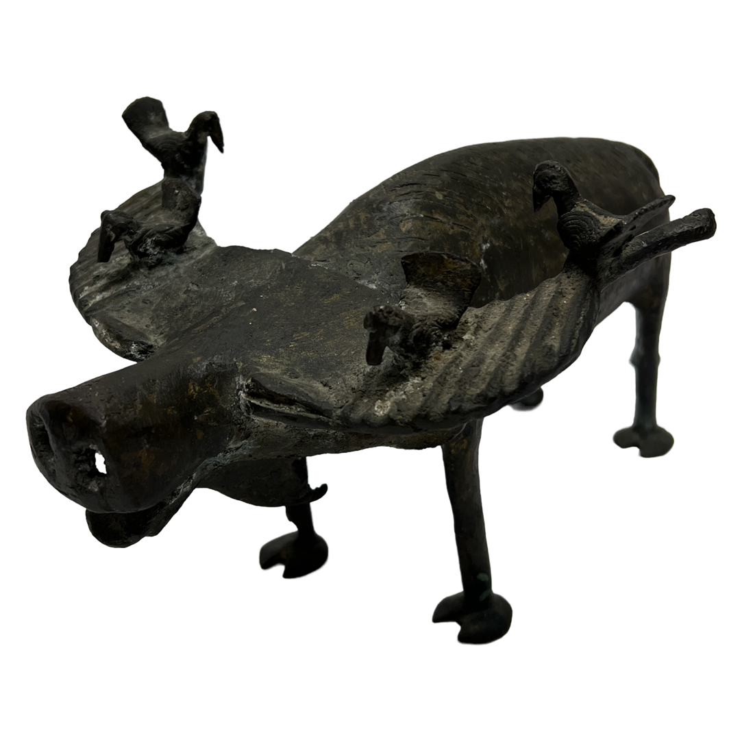 African Benin Style Bronze Water Buffalo Sculpture