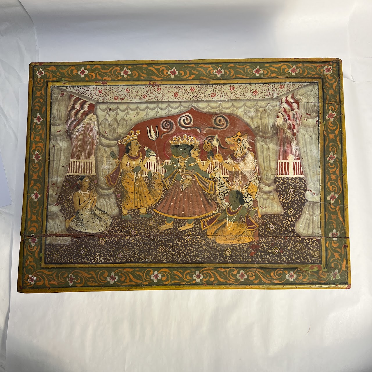 Indian Vintage Hand-Painted Large Wooden Box