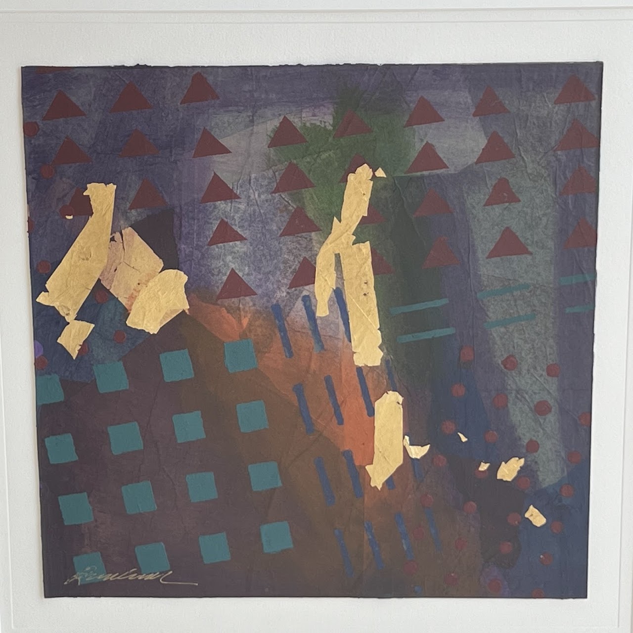 Frank Rowland Signed Post-Modernist Acrylic, Gold Leaf and Collage Painting #2