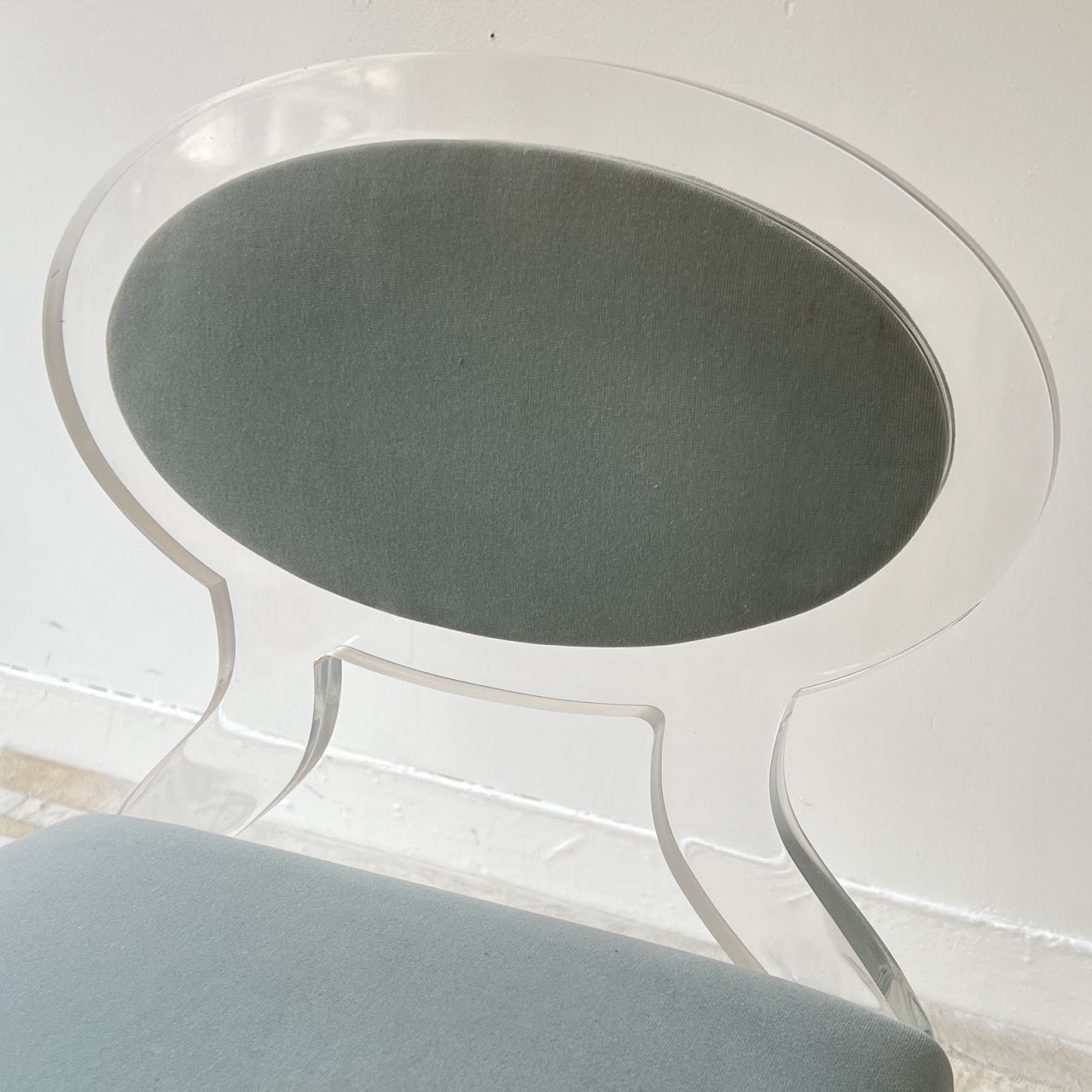 Lucite and Robin's Egg Velvet Diminutive Chair Pair