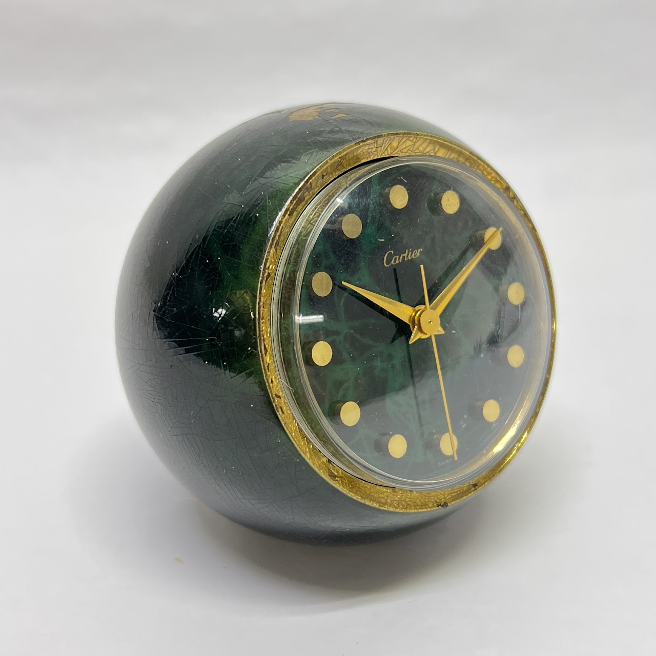 Cartier Vintage Malachite Finished Spherical Desk Clock