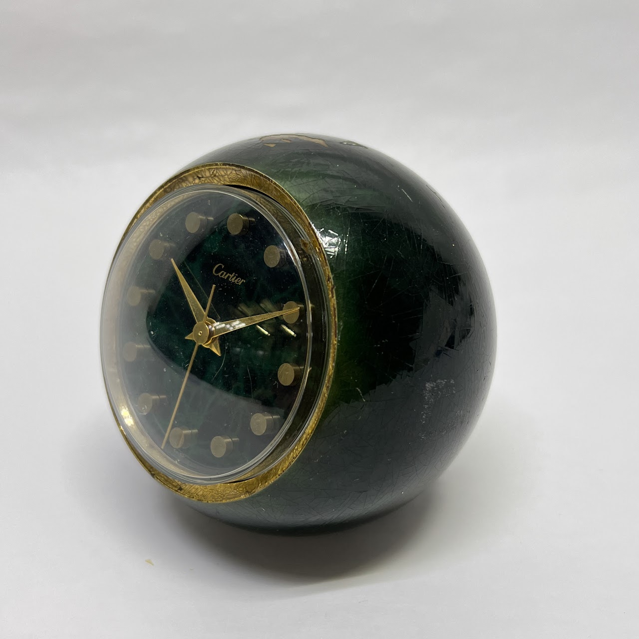 Cartier Vintage Malachite Finished Spherical Desk Clock