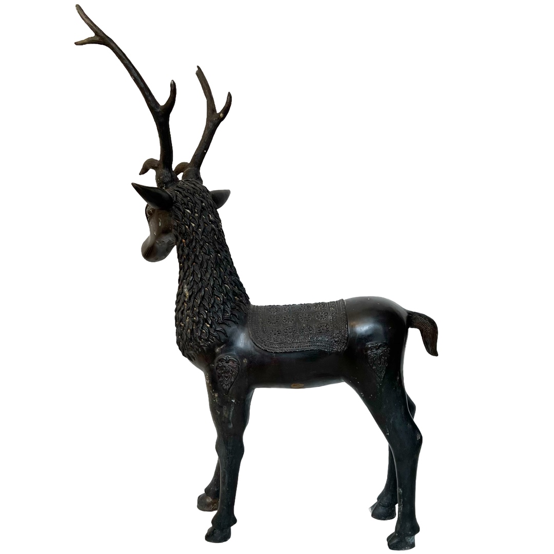 Mid-20th C. Cast Bronze Large Deer Sculpture