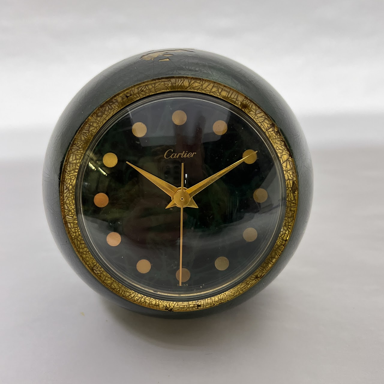 Cartier Vintage Malachite Finished Spherical Desk Clock