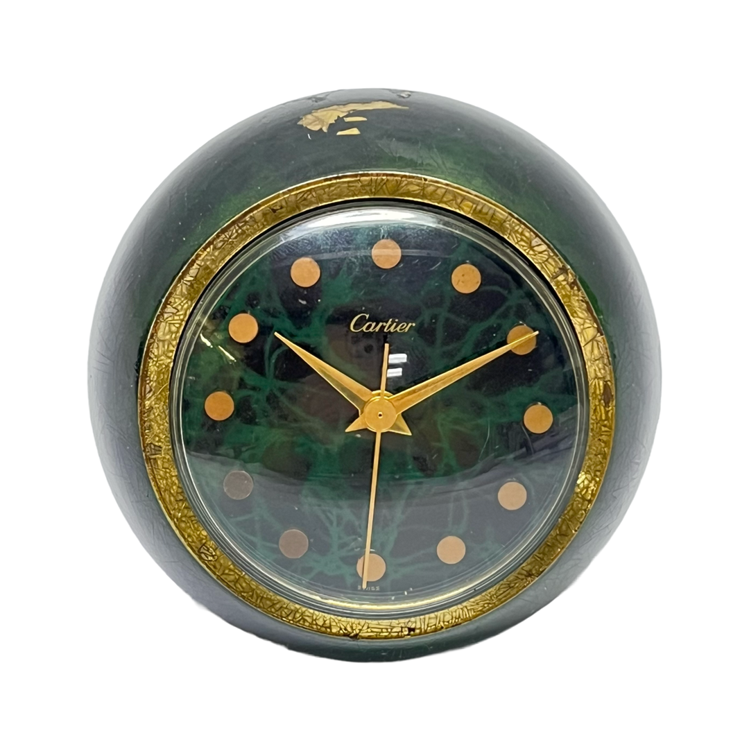 Cartier Vintage Malachite Finished Spherical Desk Clock