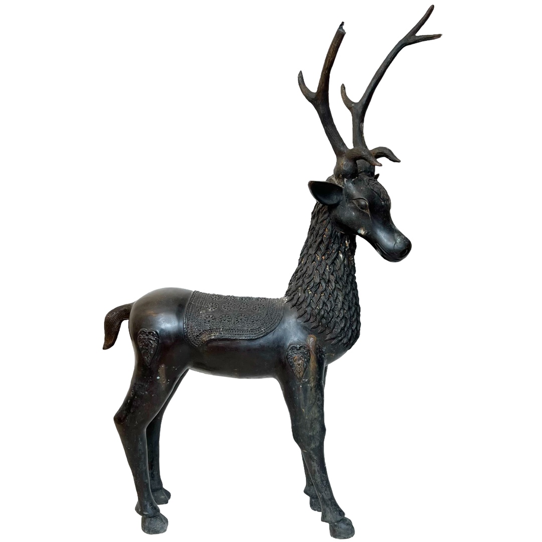 Mid-20th C. Cast Bronze Large Deer Sculpture