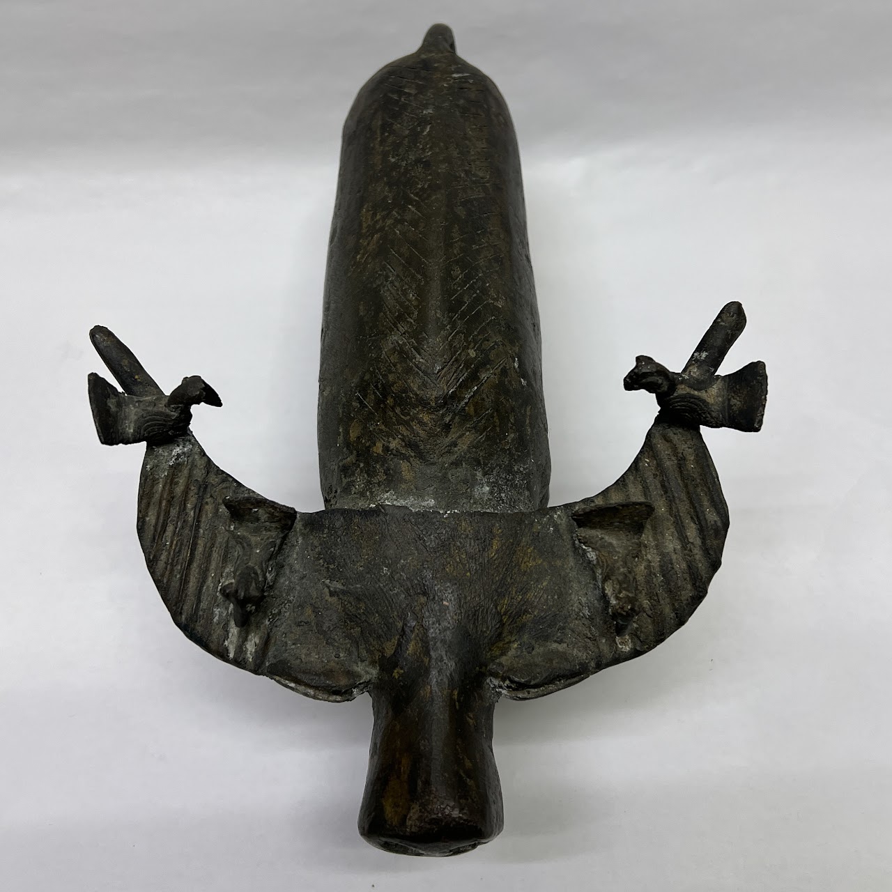 African Benin Style Bronze Water Buffalo Sculpture