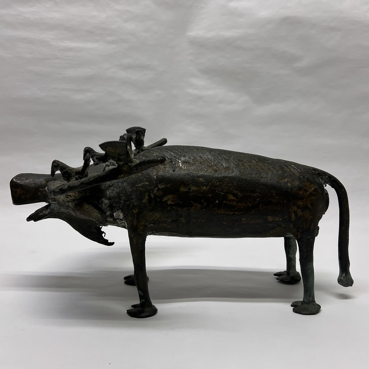 African Benin Style Bronze Water Buffalo Sculpture