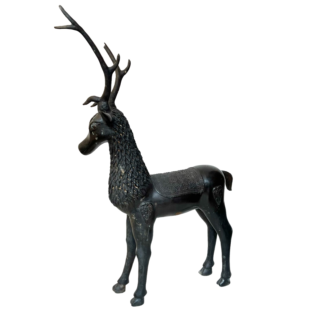 Mid-20th C. Cast Bronze Large Deer Sculpture