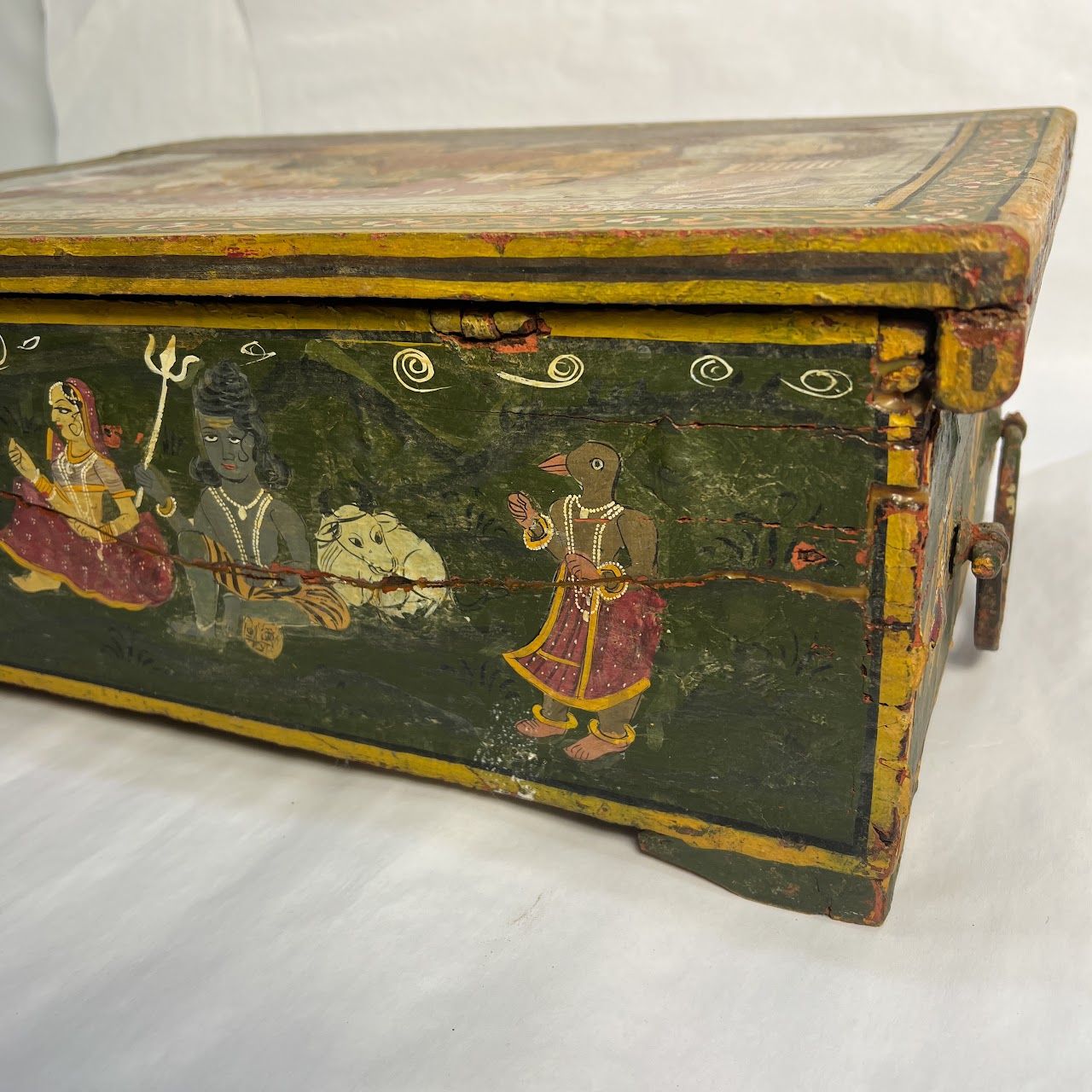 Indian Vintage Hand-Painted Large Wooden Box