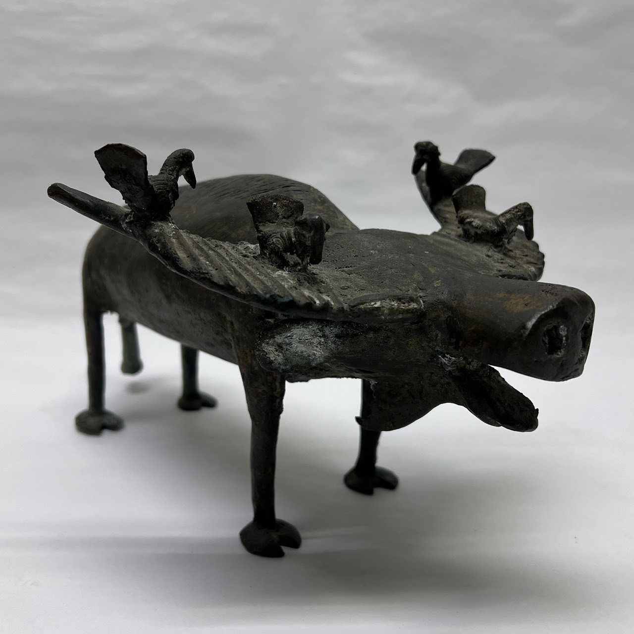 African Benin Style Bronze Water Buffalo Sculpture