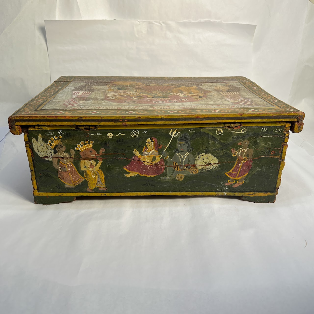 Indian Vintage Hand-Painted Large Wooden Box