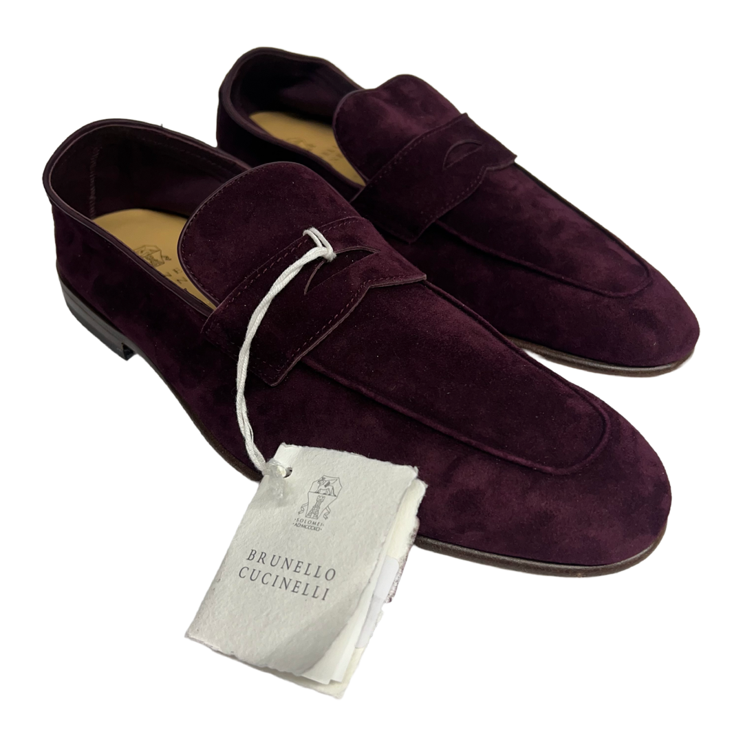 Brunello Cucinelli  Suede Burgundy Loafers