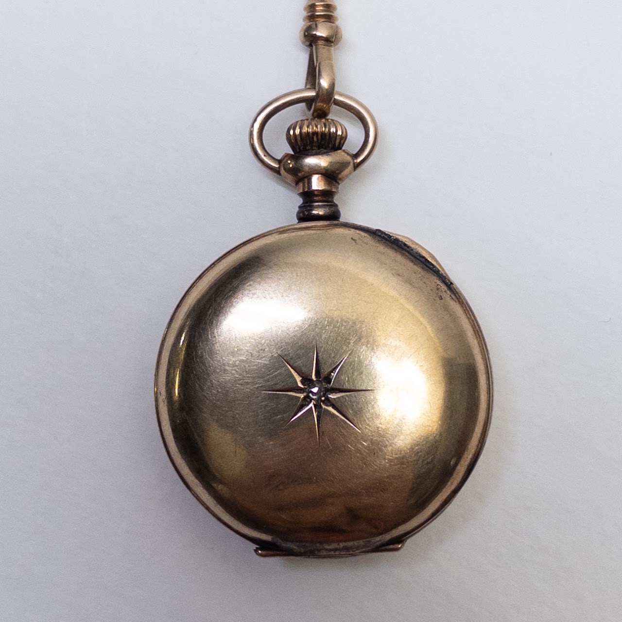 14K Gold & Diamond Alpine Pocket Watch with 14K Gold Chain