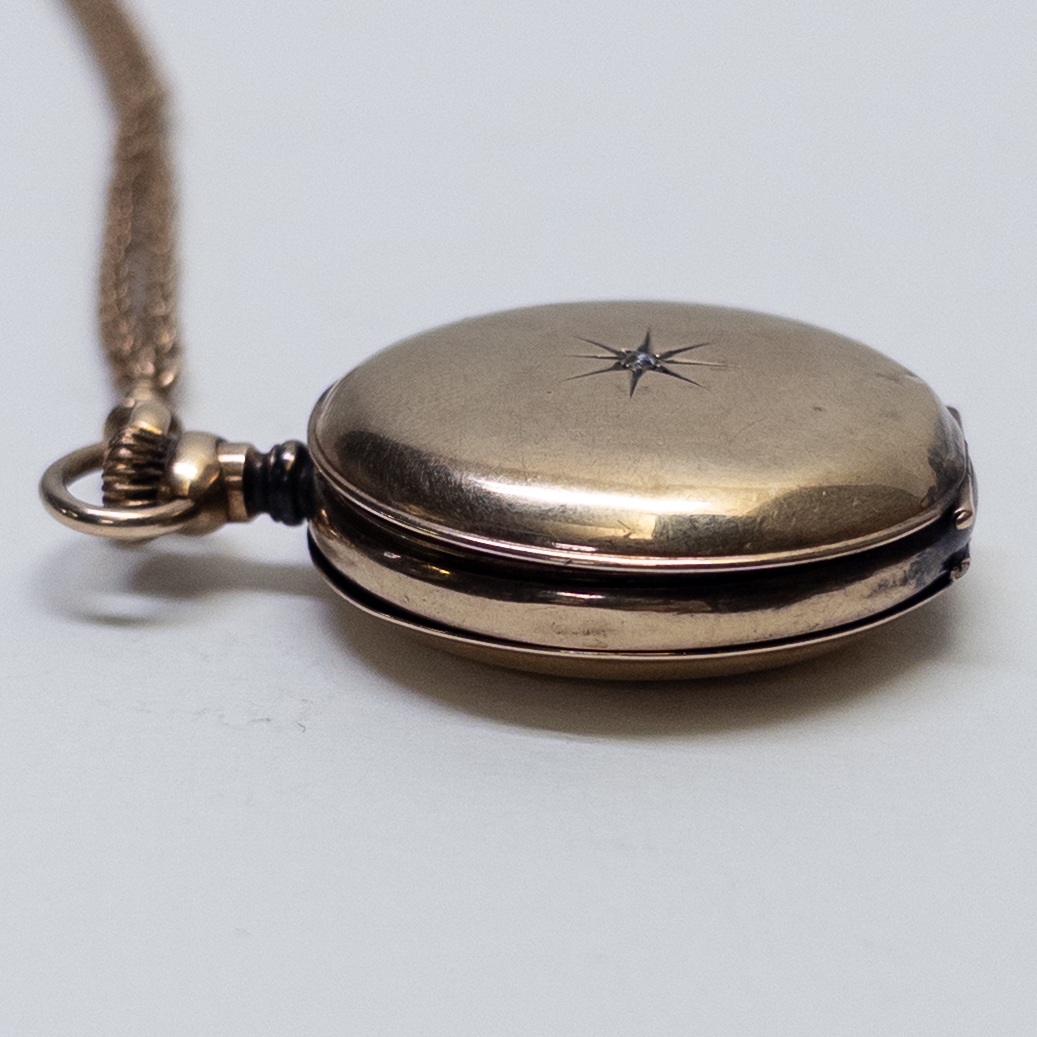 14K Gold & Diamond Alpine Pocket Watch with 14K Gold Chain