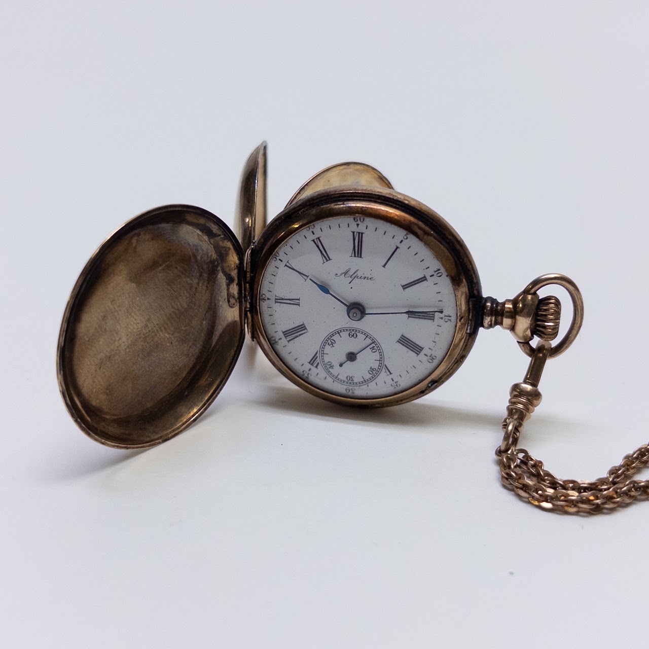 14K Gold & Diamond Alpine Pocket Watch with 14K Gold Chain