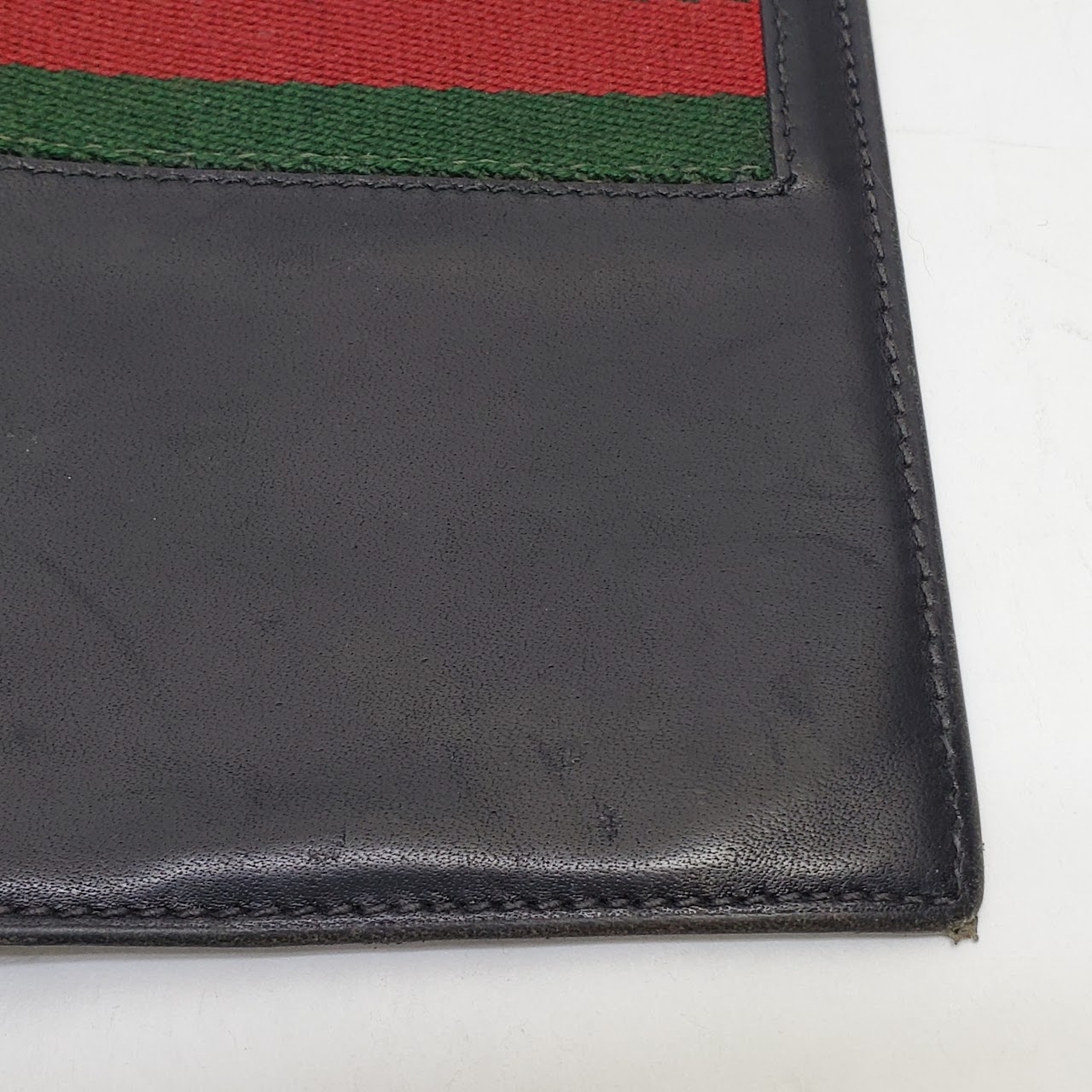 Gucci Black Leather and Signature Stripe Book Cover