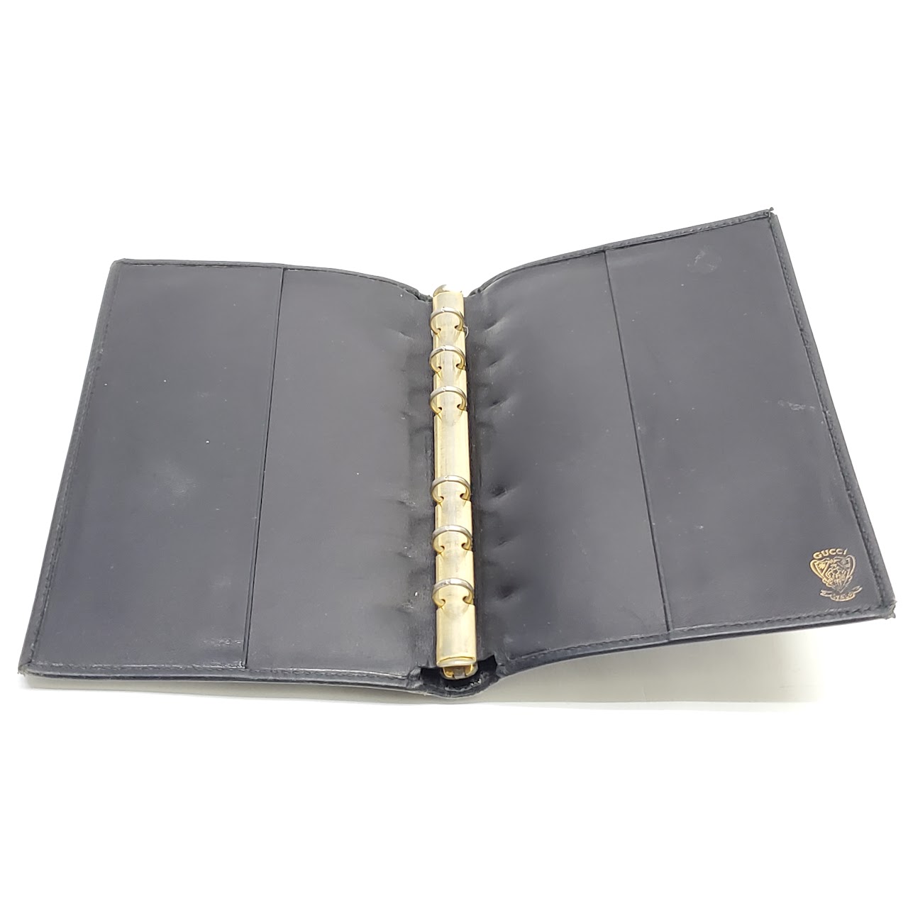 Gucci Black Leather and Signature Stripe Book Cover