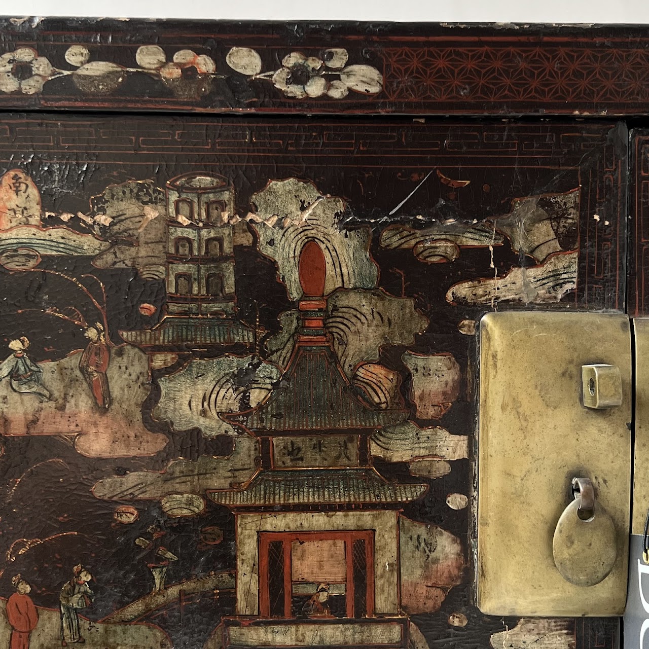 Chinoiserie Hand-Painted and Lacquered Antique Chest #1