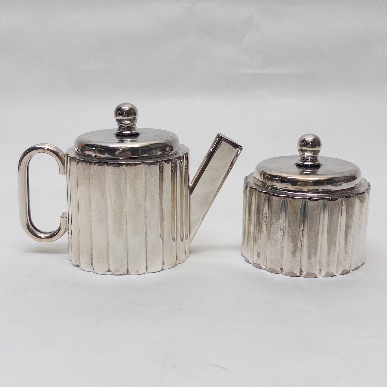 Art Deco D.F. Sanders & Co. Silverplate Fluted Sugar and Creamer