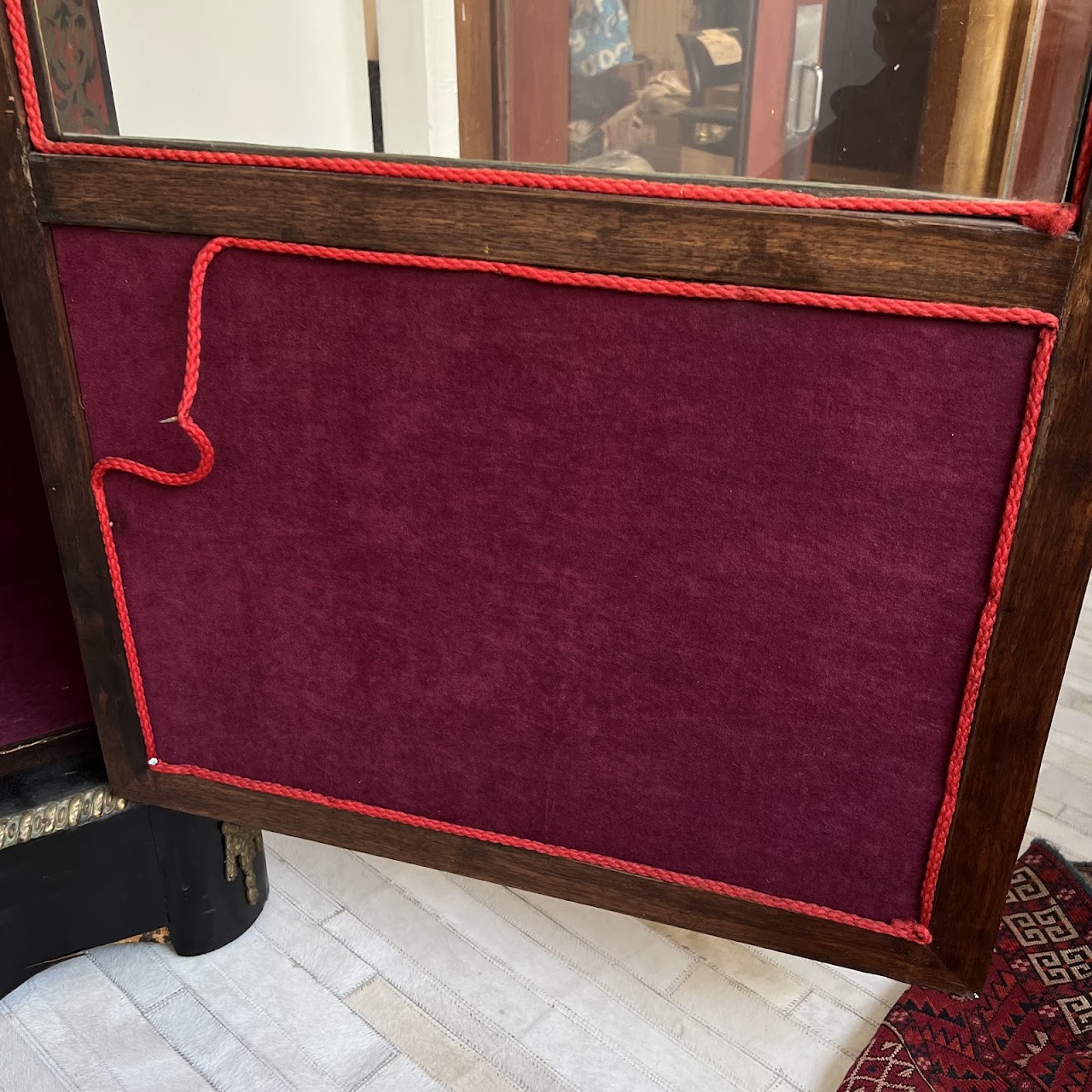 Early 20th C. French Chinoiserie Ormolu Mounted Brass Inlaid Lacquered Display Cabinet