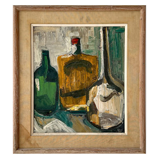 Mid-Century Modern Expressionist Still Life Signed Oil Painting
