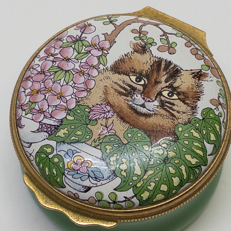 Halcyon Days Garden Cat Enamel Pillbox