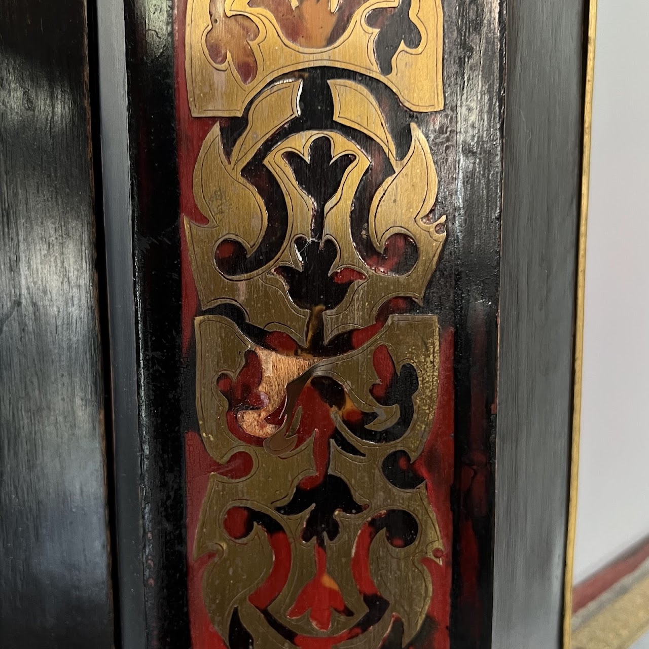 Early 20th C. French Chinoiserie Ormolu Mounted Brass Inlaid Lacquered Display Cabinet