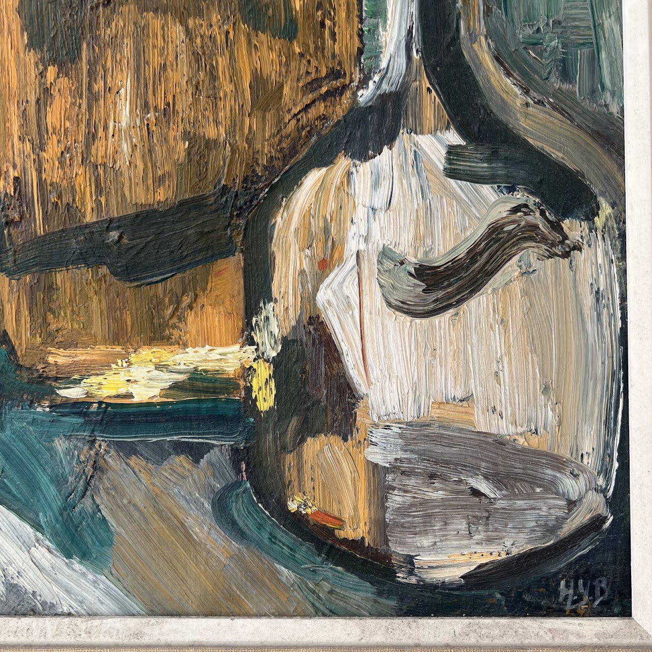 Mid-Century Modern Expressionist Still Life Signed Oil Painting