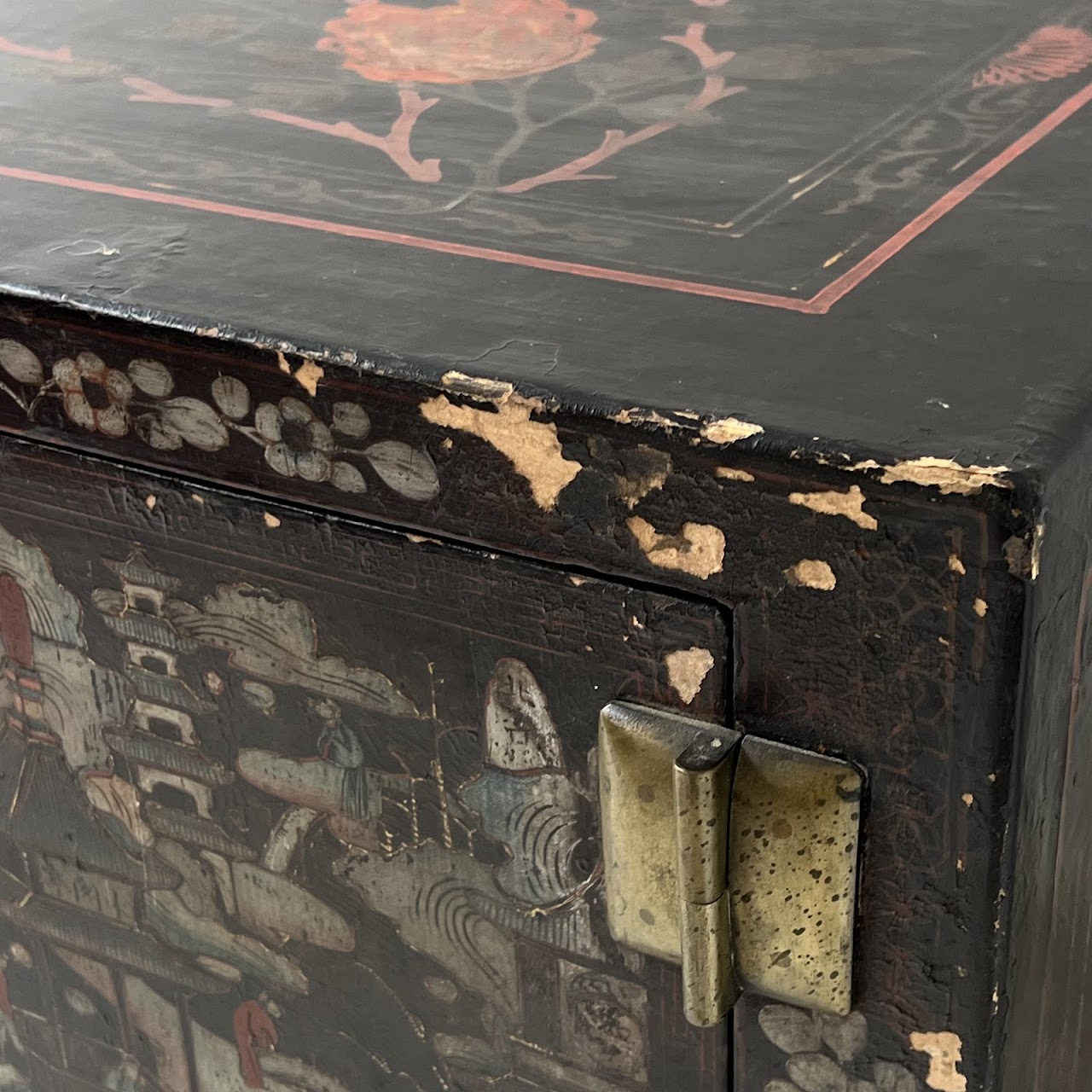 Chinoiserie Hand-Painted and Lacquered Antique Chest #1