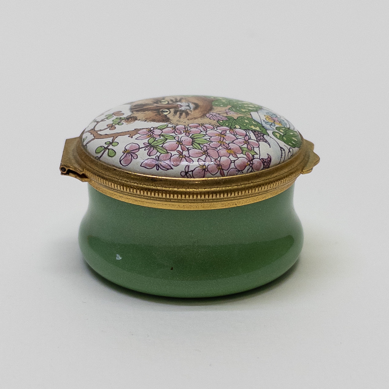 Halcyon Days Garden Cat Enamel Pillbox