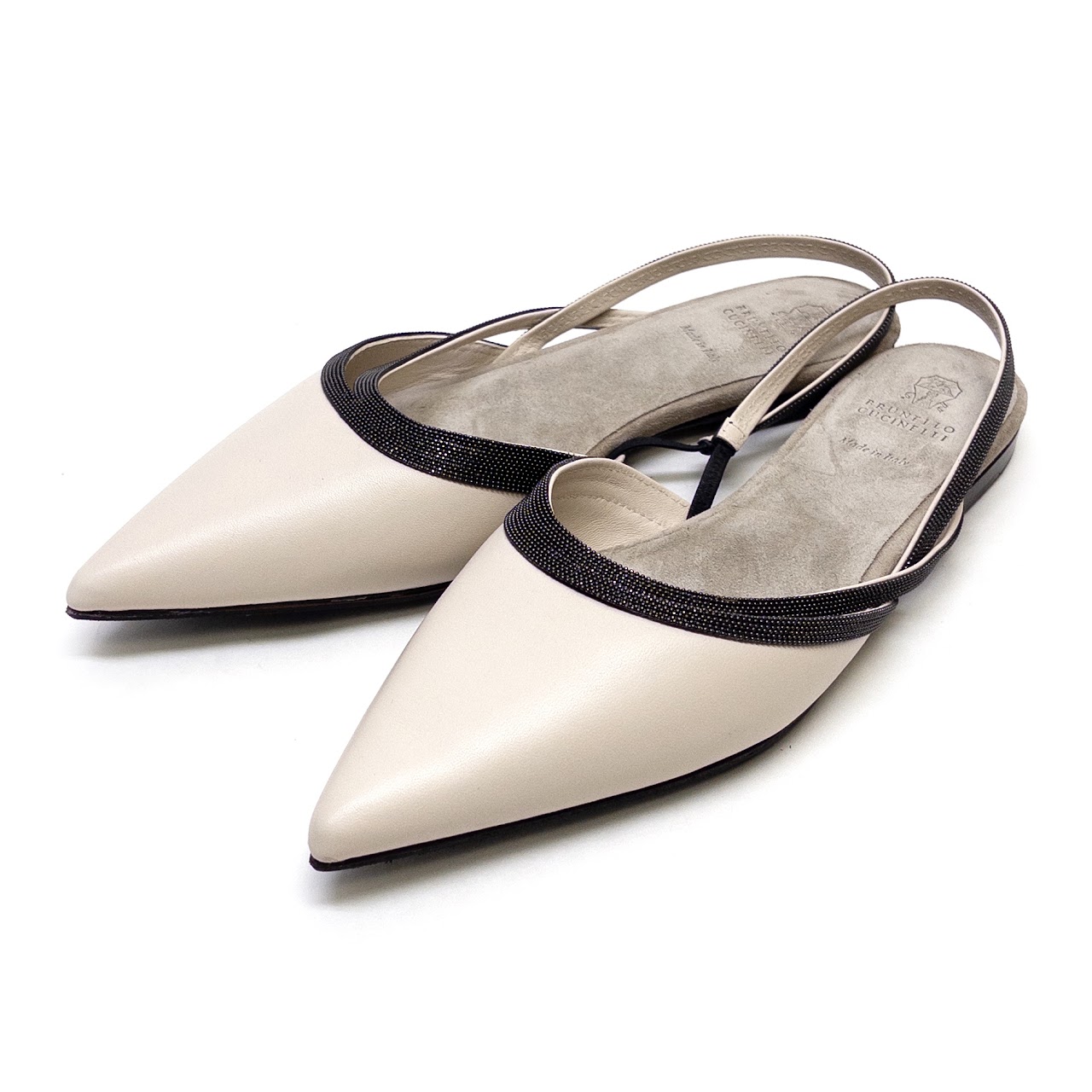 Brunello Cucinelli MINT Beaded Slingback Flats