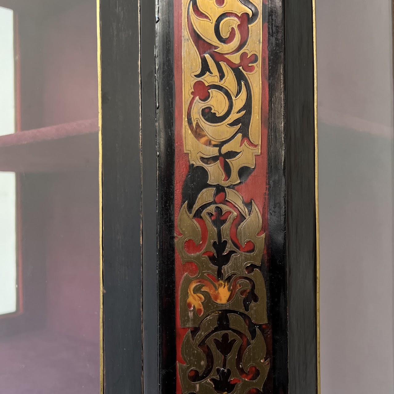 Early 20th C. French Chinoiserie Ormolu Mounted Brass Inlaid Lacquered Display Cabinet