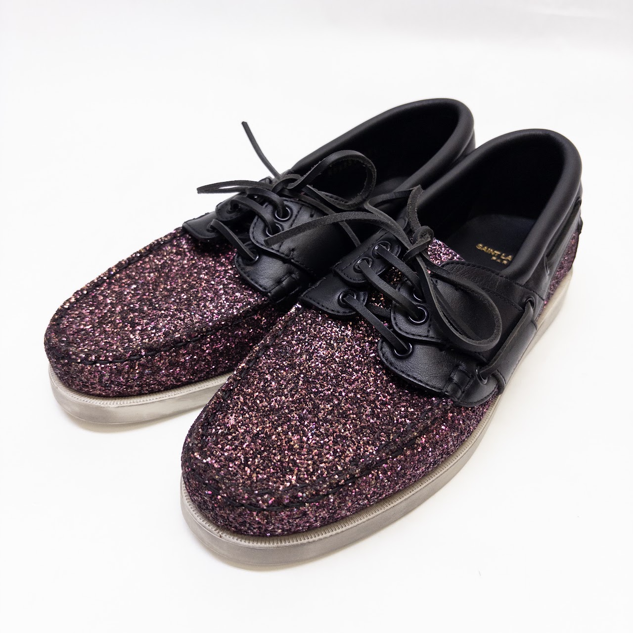 Saint Laurent Phoenix Glitter Boat Shoe Loafers