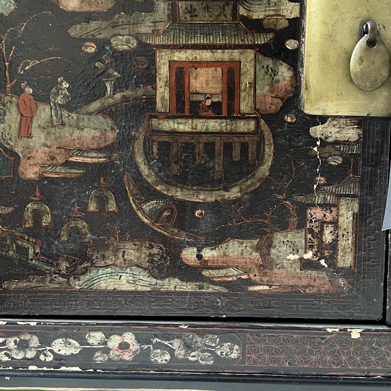 Chinoiserie Hand-Painted and Lacquered Antique Chest #1