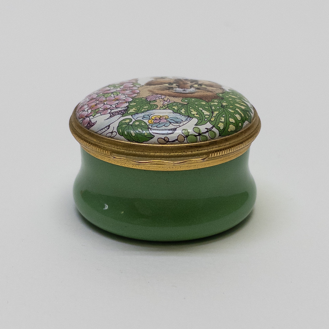 Halcyon Days Garden Cat Enamel Pillbox