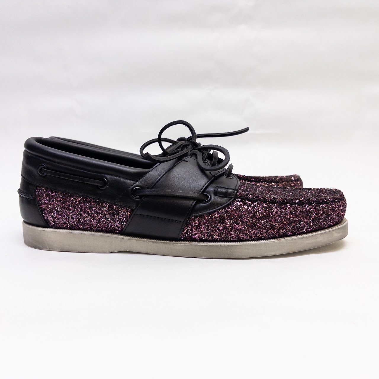 Saint Laurent Phoenix Glitter Boat Shoe Loafers