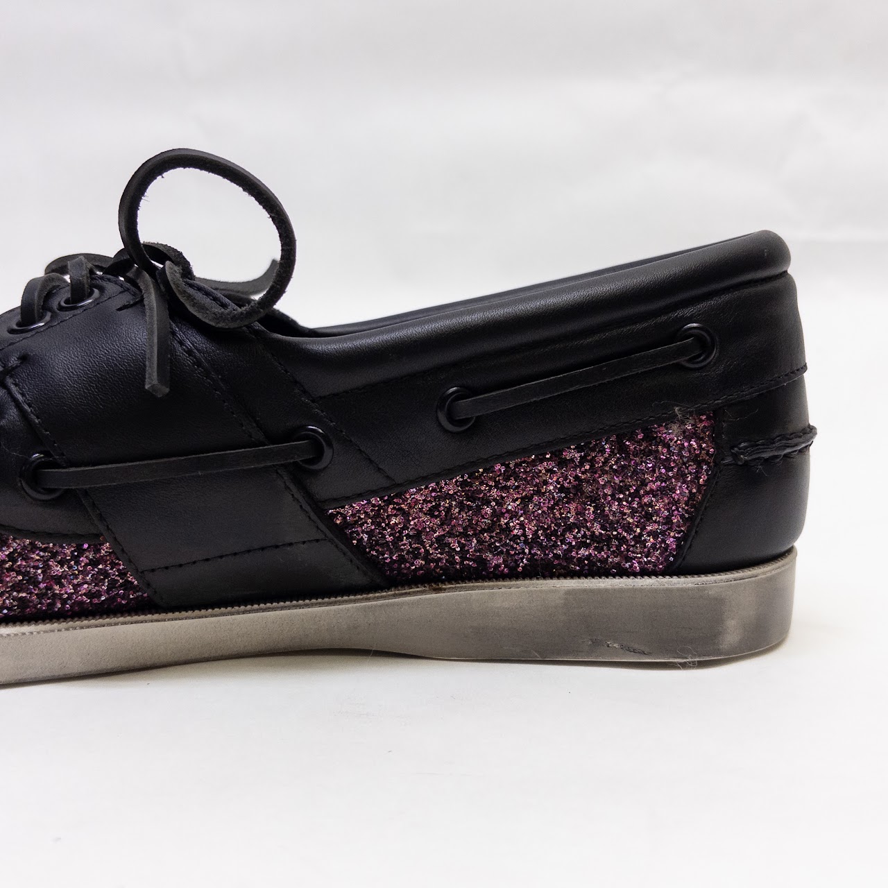 Saint Laurent Phoenix Glitter Boat Shoe Loafers