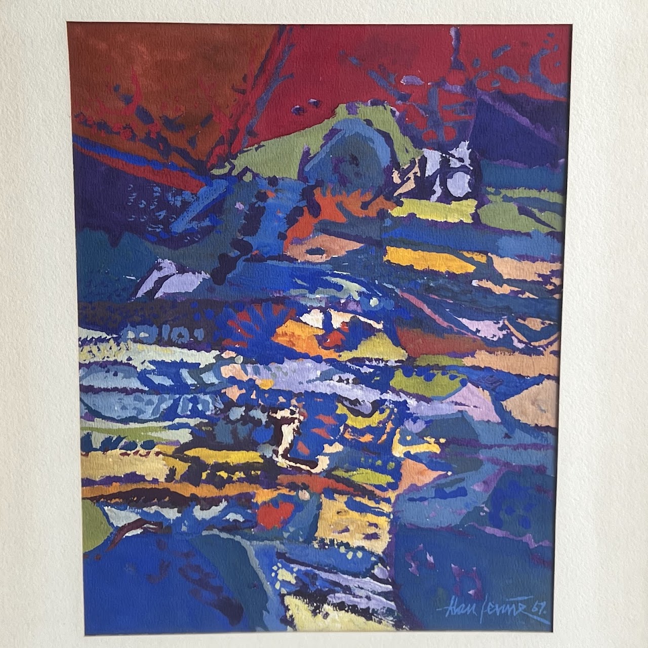 Alan Seth Levine Signed Mid-Century Modernist Gouache Landscape Painting