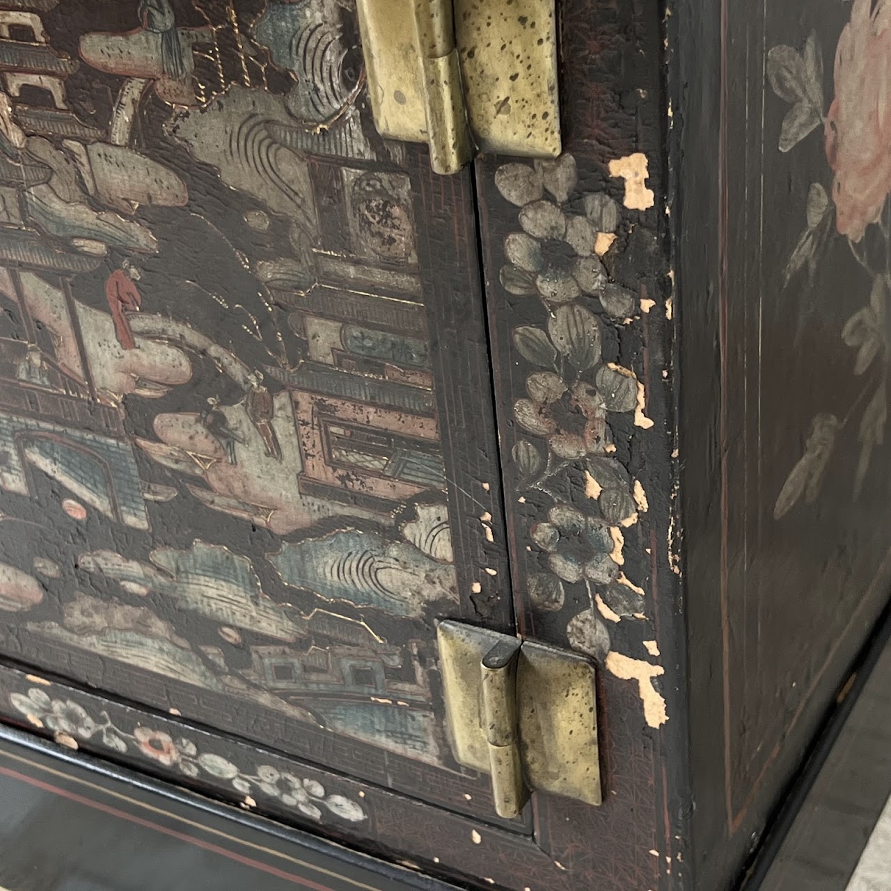 Chinoiserie Hand-Painted and Lacquered Antique Chest #1