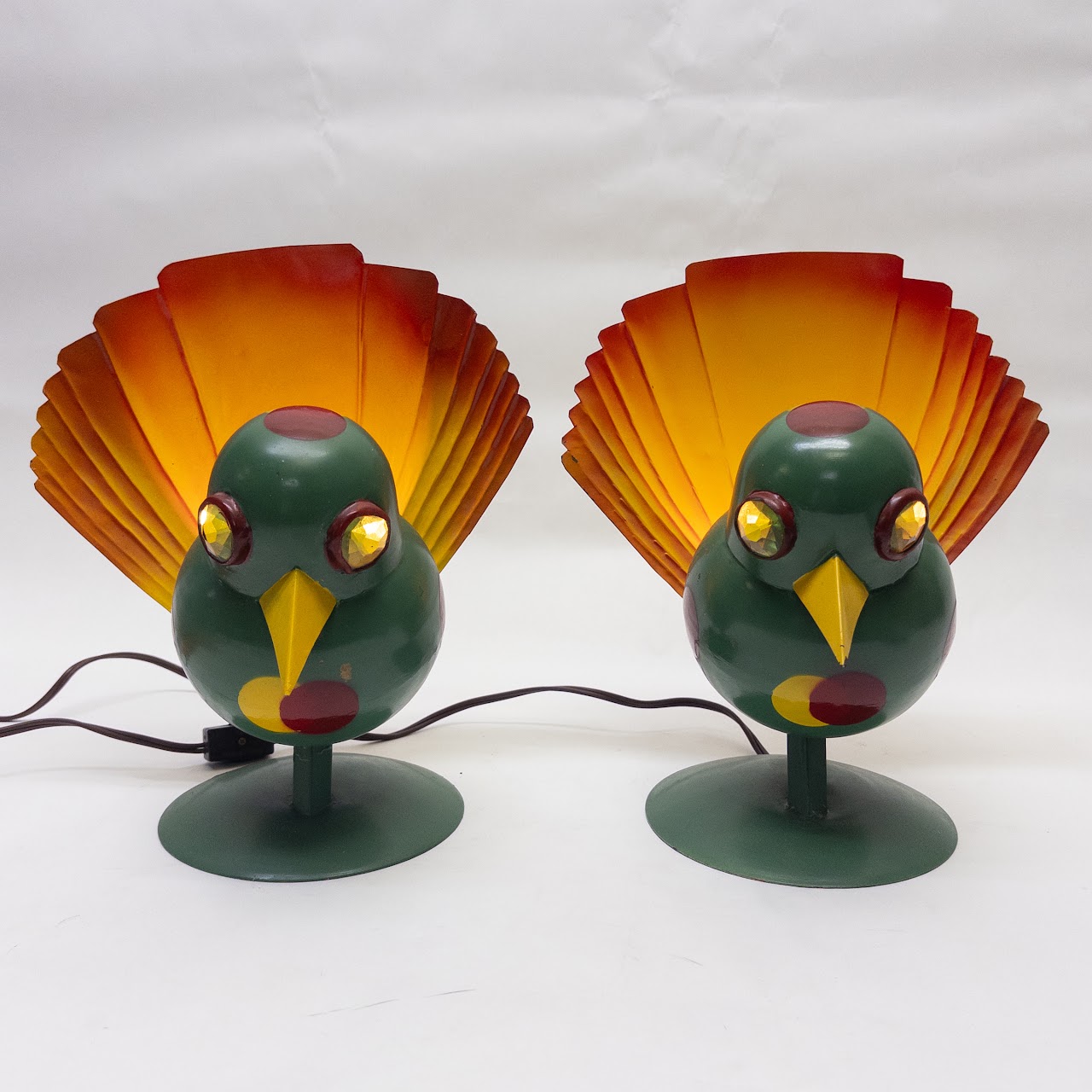 Walter Von Nessen for Miller Lamps Woofle Peacock Table Lamp Pair