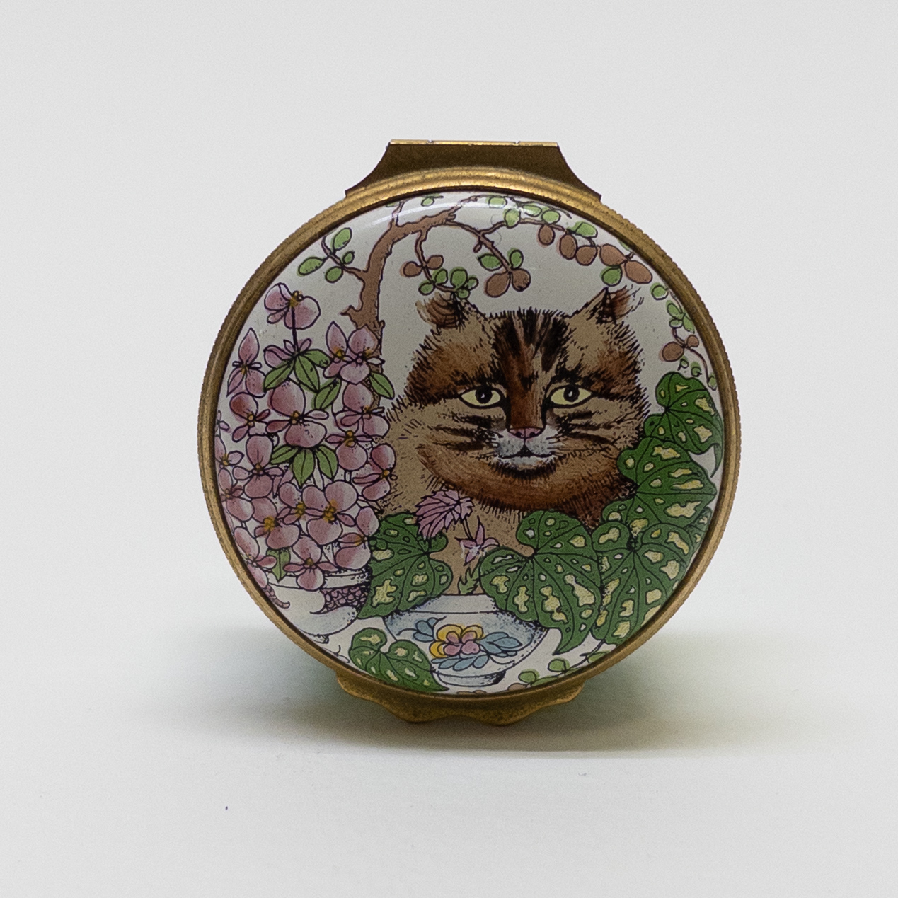 Halcyon Days Garden Cat Enamel Pillbox