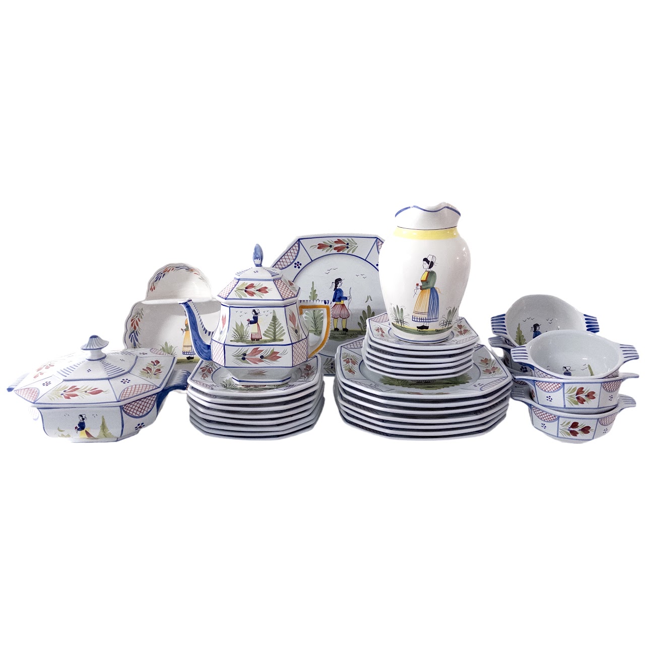 Henriot Quimper Vintage 32-Piece Ceramic Service for Six